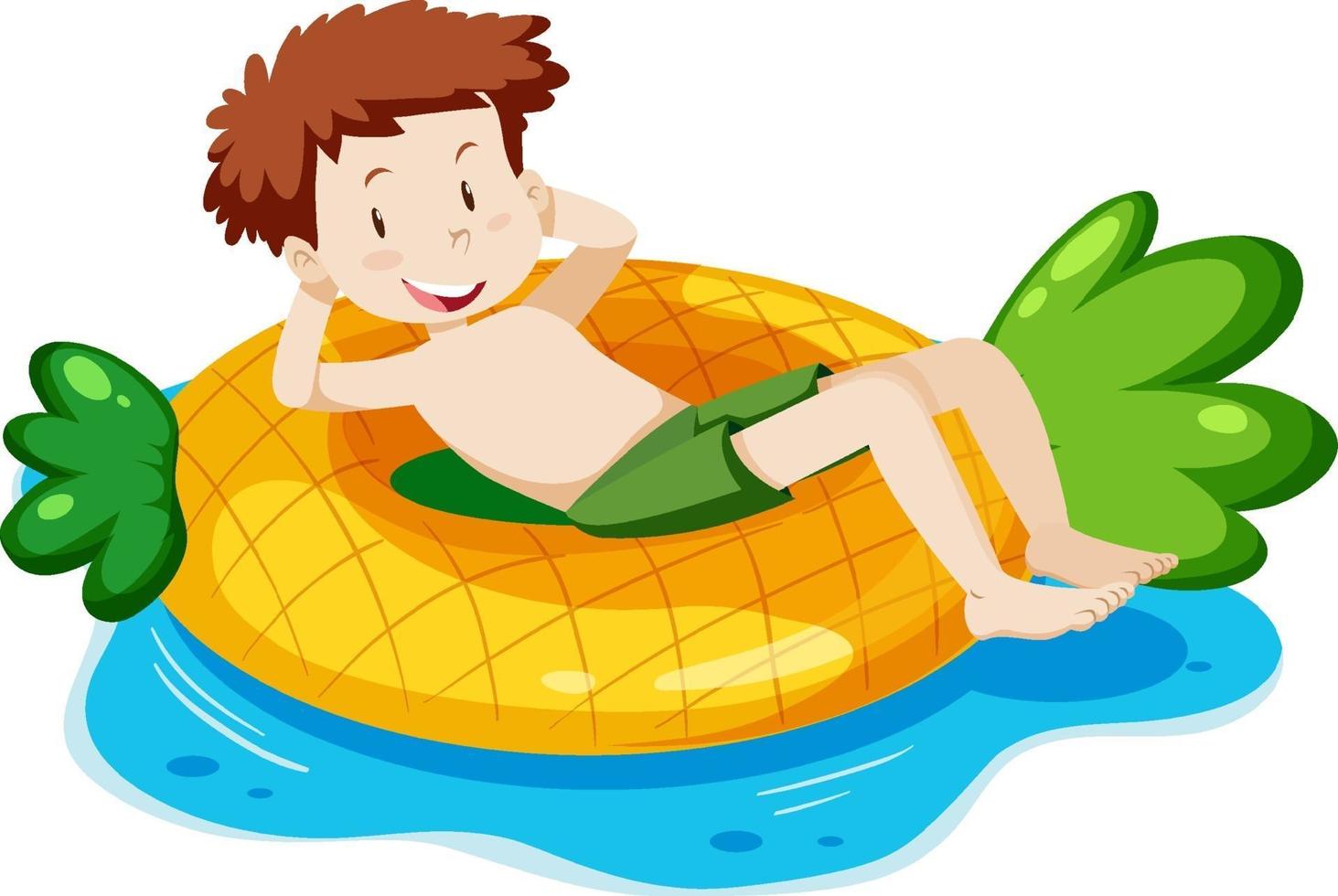 Un niño tendido en el anillo de natación de piña en el agua aislado vector