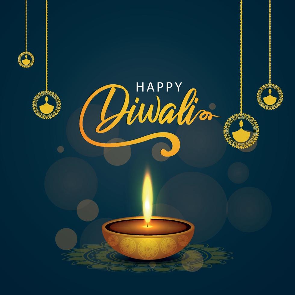 ilustración creativa de la tarjeta de felicitación feliz diwali vector