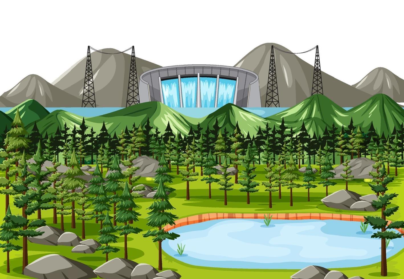 Scene with water dam background vector