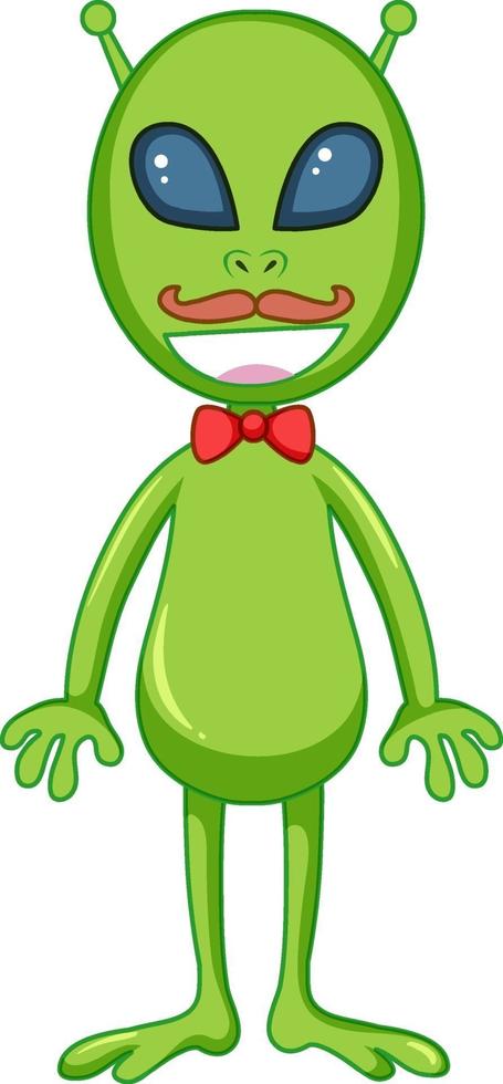 A green alien with big eyes cartoon character on white background vector