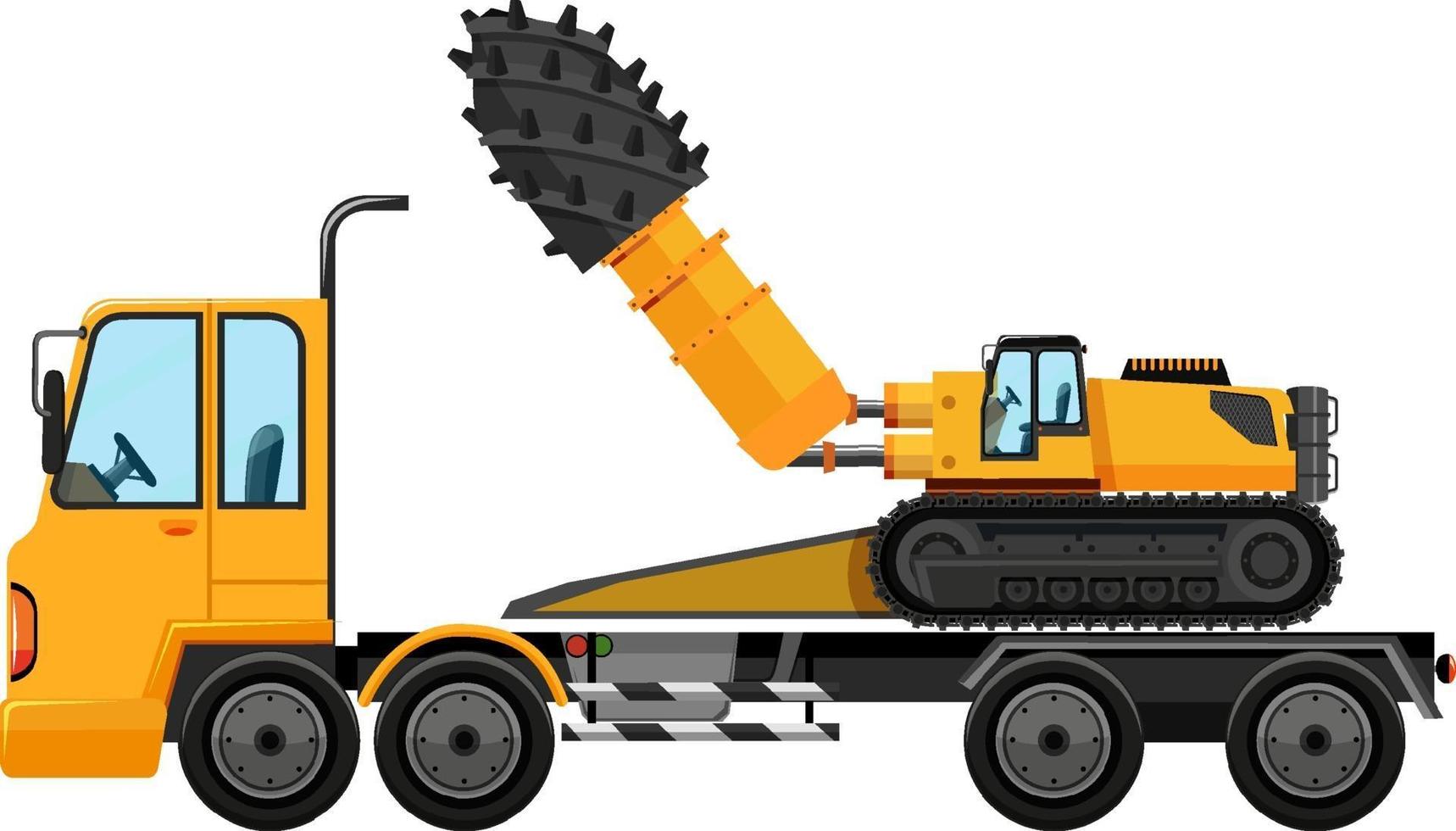 Tow truck carrying construction car isolated on white background vector