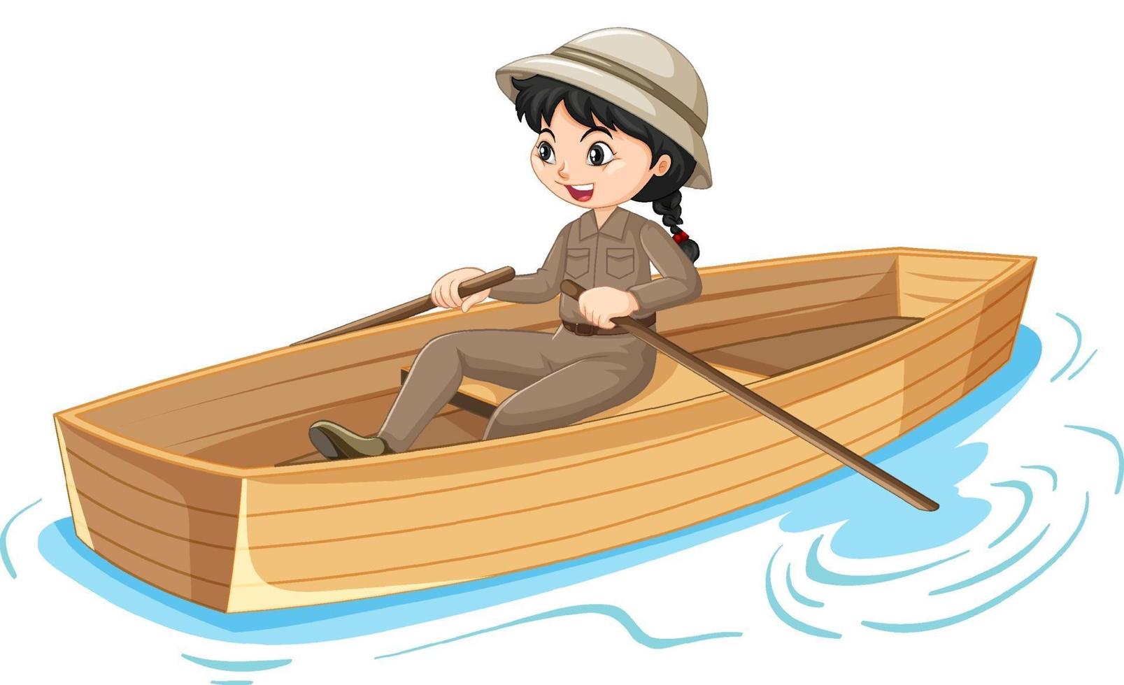 personaje de dibujos animados de niña remando el bote aislado vector