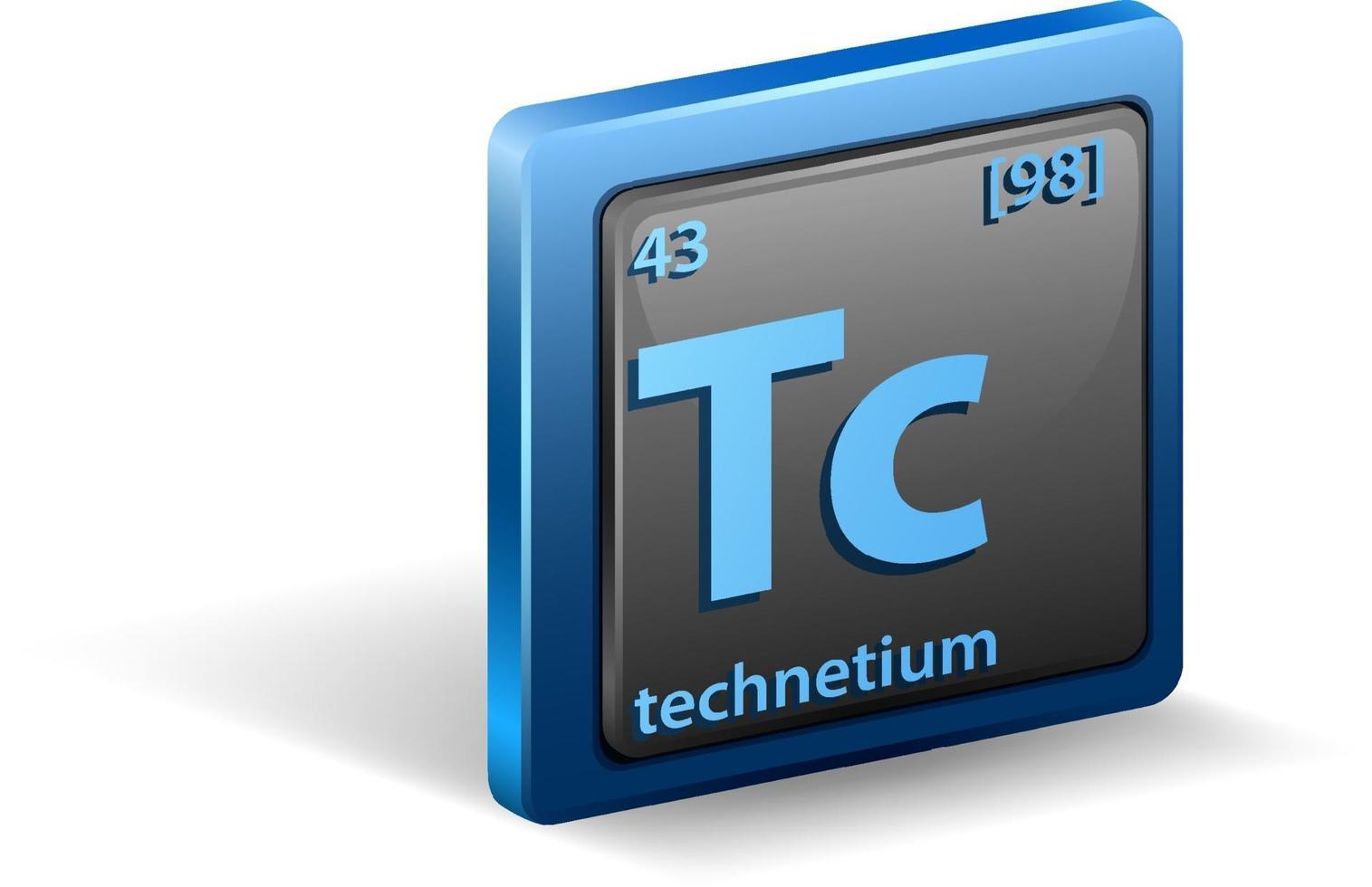 Símbolo químico del elemento químico tecnecio con número atómico y masa atómica vector