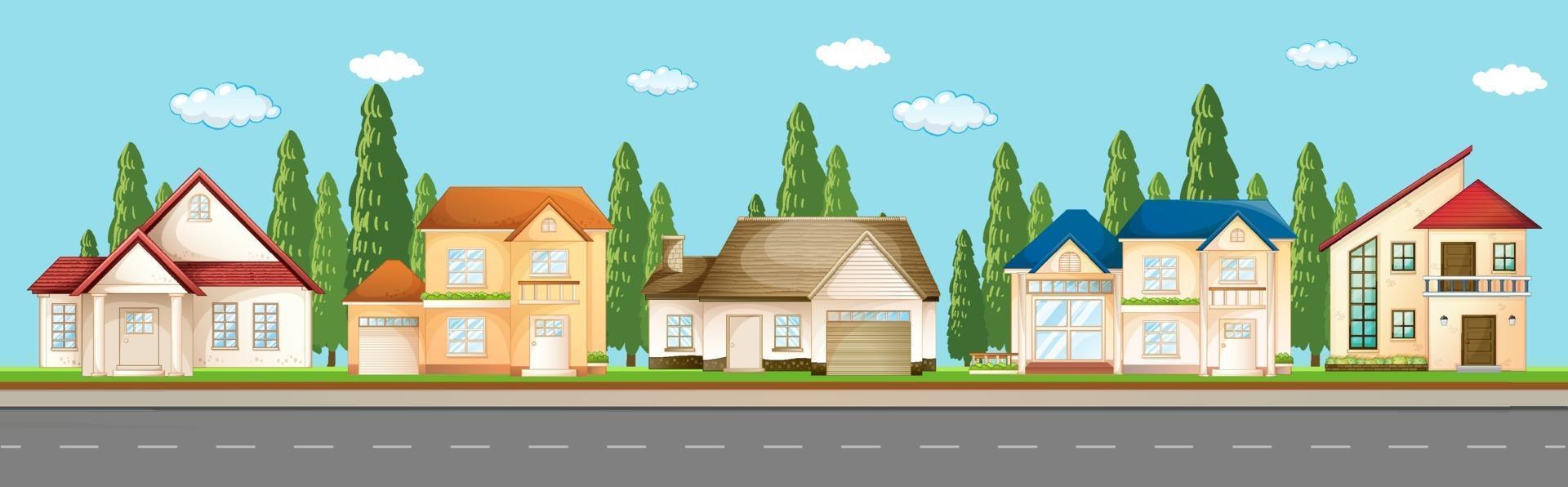 Front of urban houses along the street vector