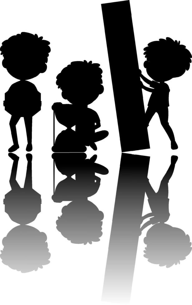 conjunto de silueta de niños con reflejo vector