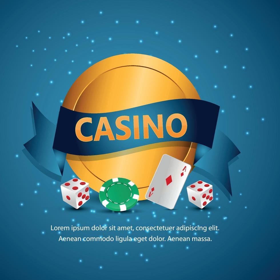 Fondo de casino realista con monedas de oro creativas, naipes y fichas de casino. vector