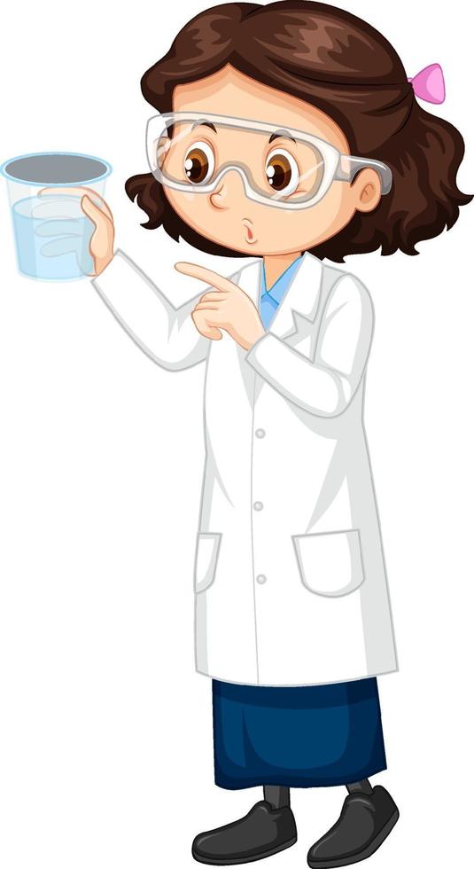 personaje de dibujos animados de niña linda con bata de laboratorio vector