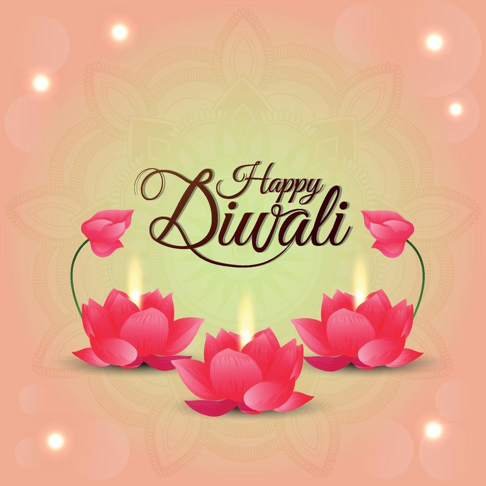 Feliz tarjeta de felicitación de celebración de diwali con flor de loto creativa y fondo vector