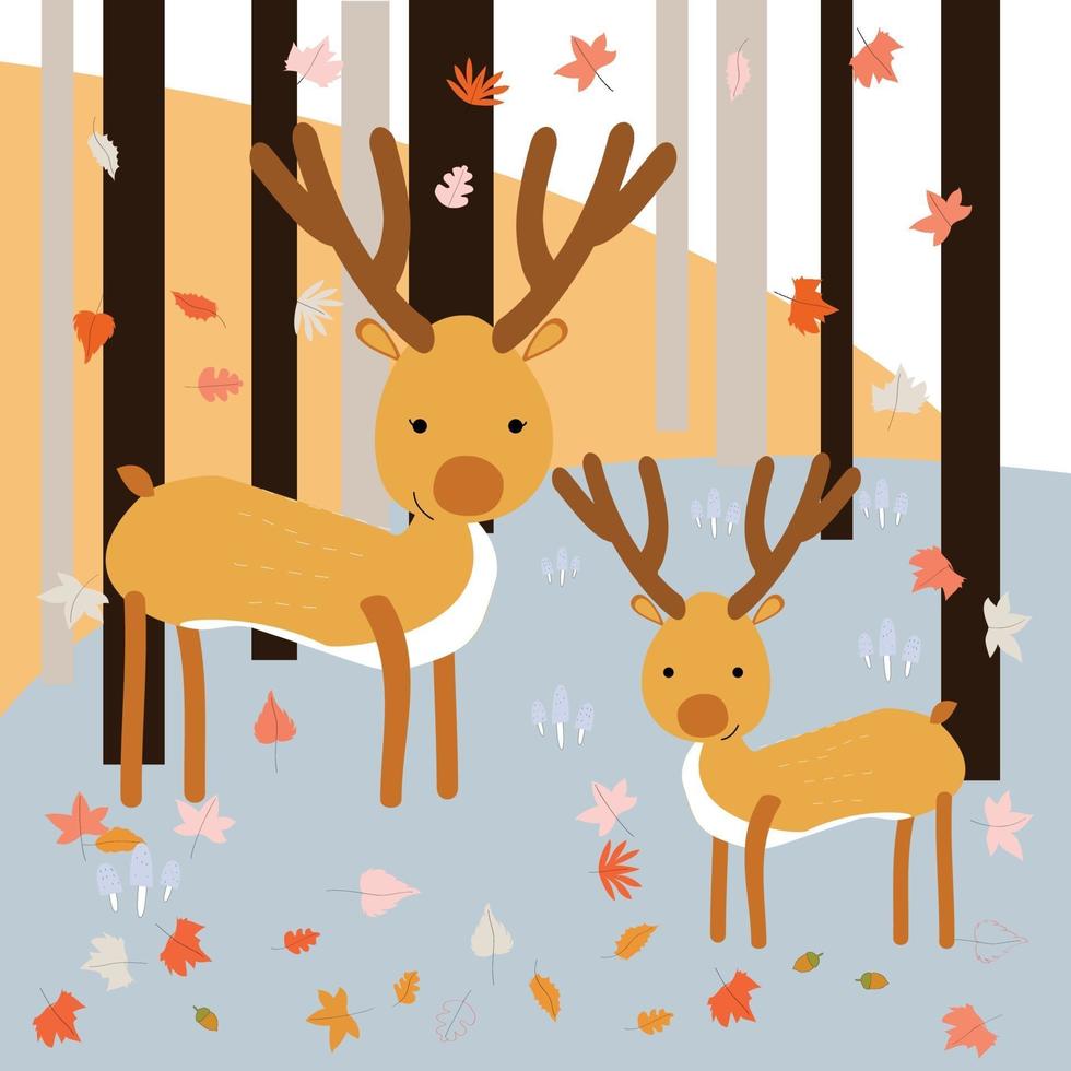 Mother and son deer in the spring forest vector