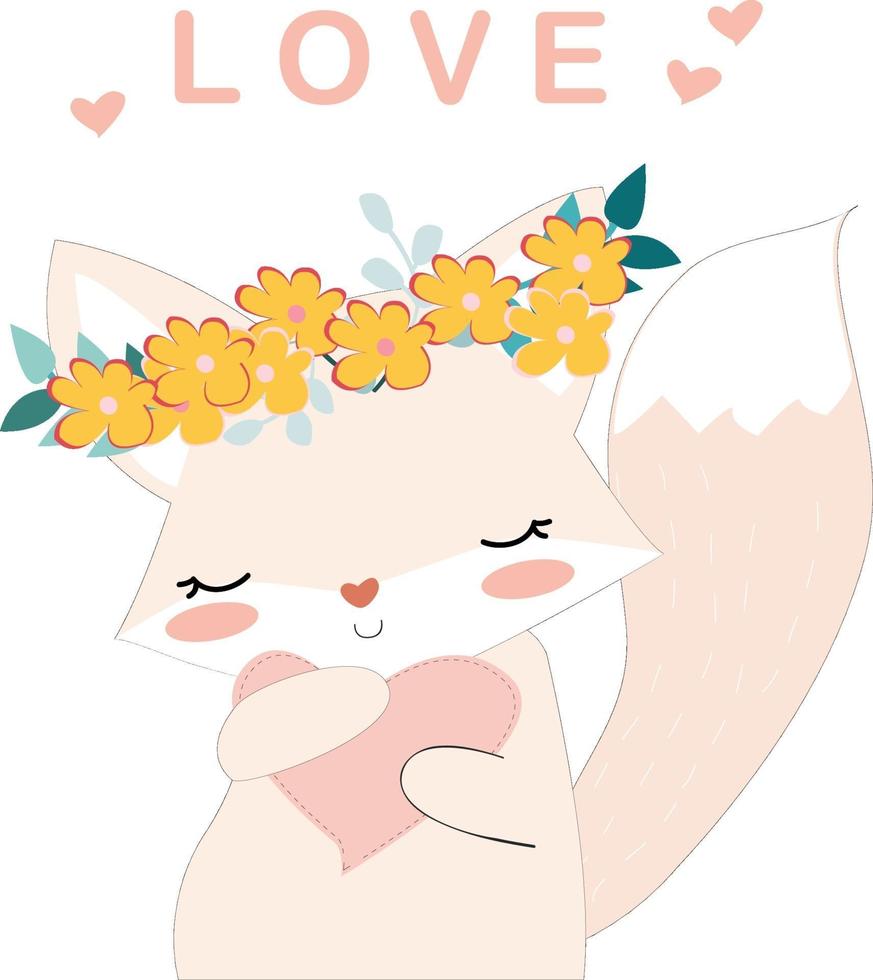 Lovely fox girl and heart vector