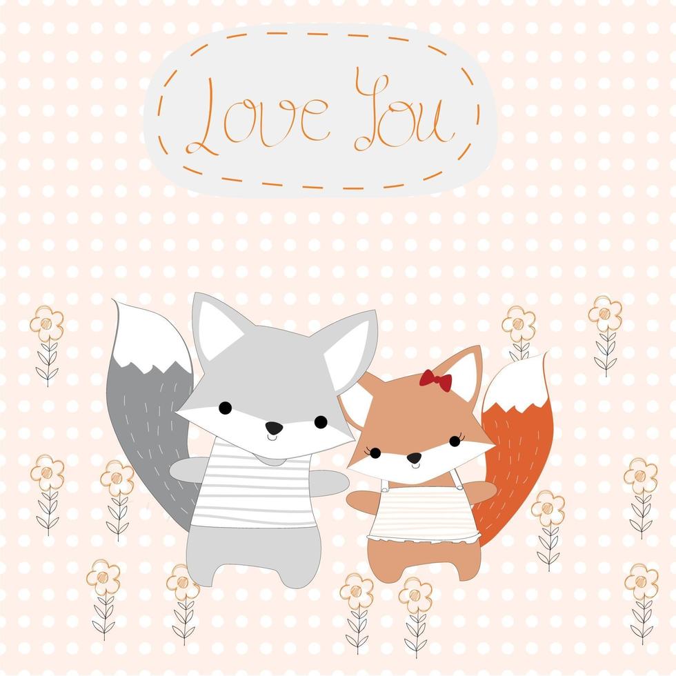 Baby boy and girl fox cute animal in the garden vector