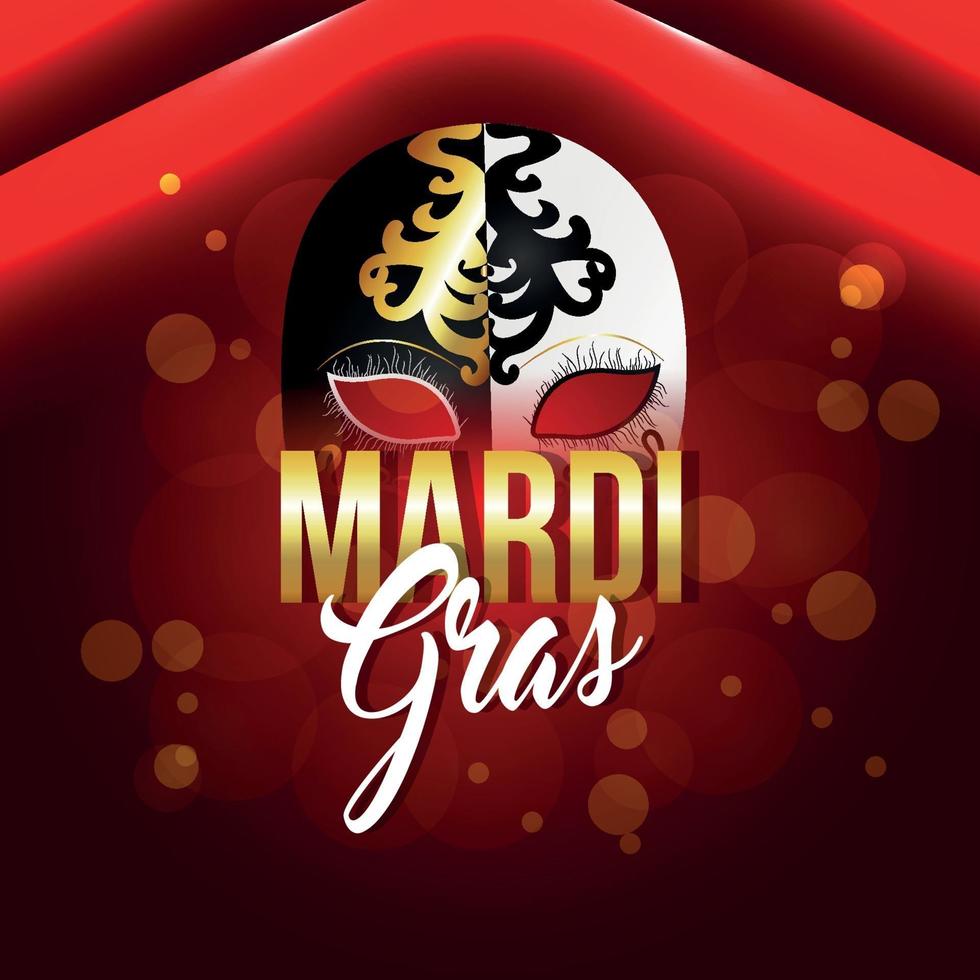 Mardi gras invitation greeting card with vector illustration of mask