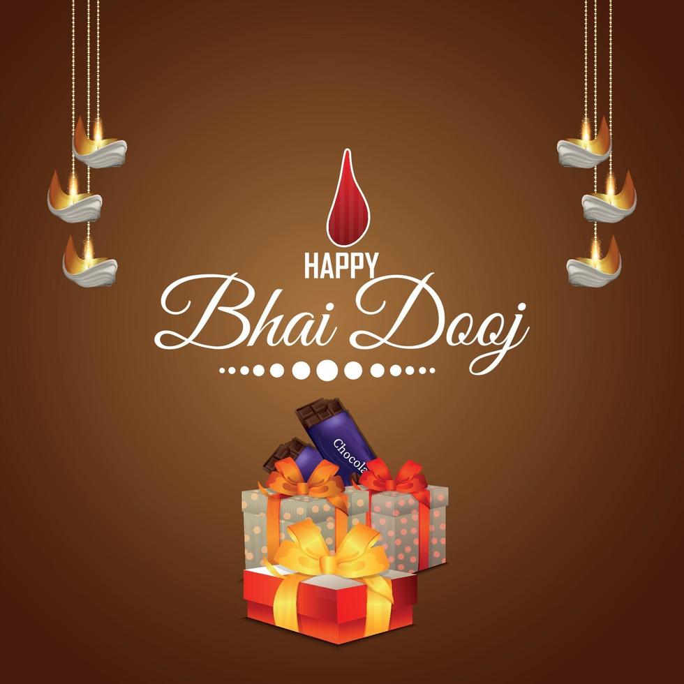 feliz bhai dooj tarjeta de felicitación de celebración del festival indio con regalos creativos vector