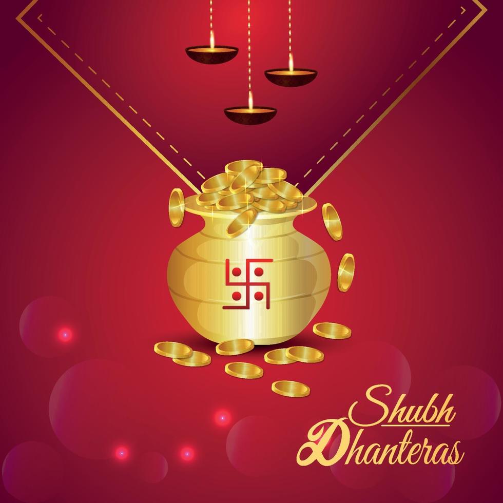 Creative vector illustration of shubh dhanteras celebration greeting card with creative gold coin pot