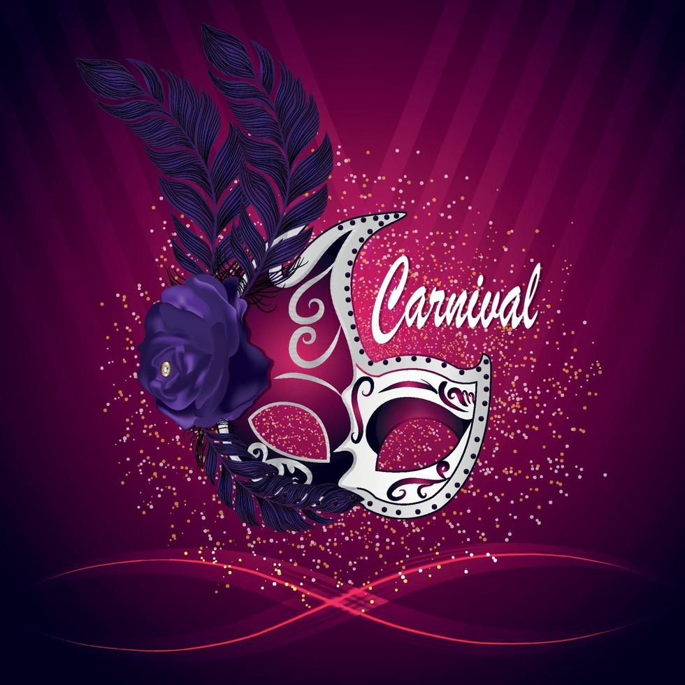 Carnival golden mask on purple background vector