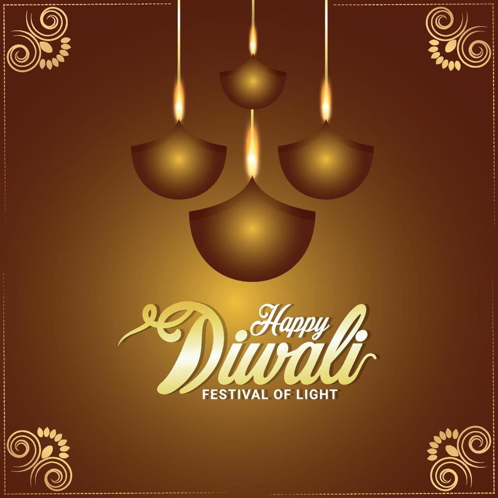Happy diwali indian festival invitation greeting card with diwali diya vector