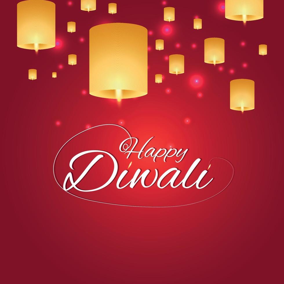 Happy diwali festival of india celebration invitation card with diwali lamp and oil diya vector