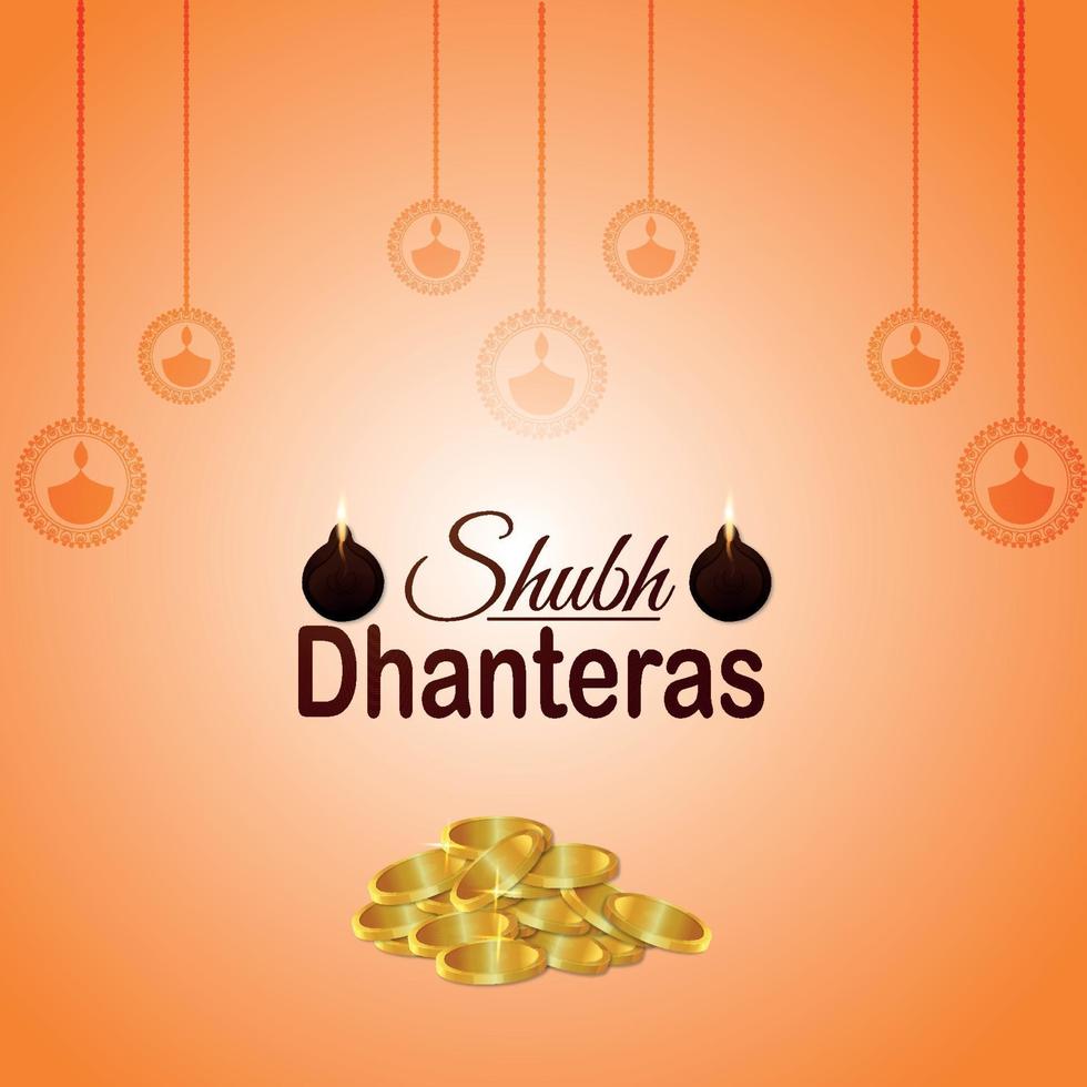 Happy dhanteras invitation greeting card with creative gold coin pot and background vector