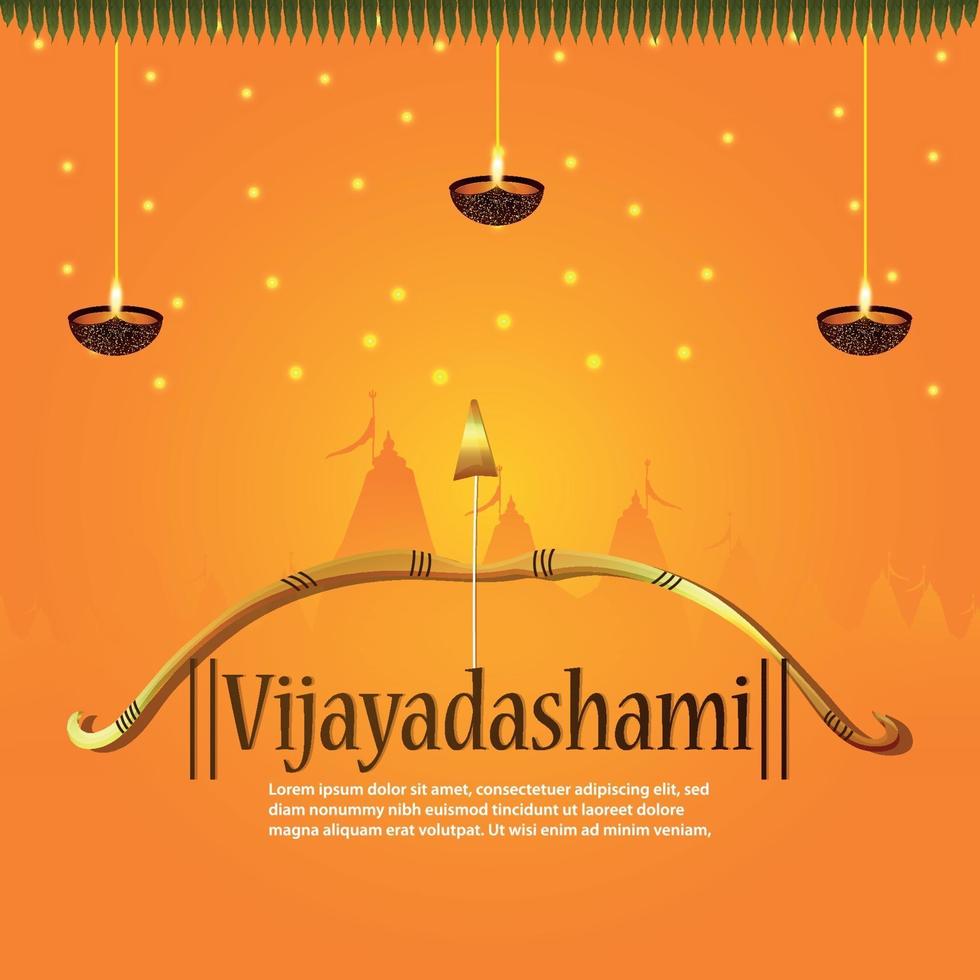 Happy dussehra celebration greeting card with golden bow and arrow vector