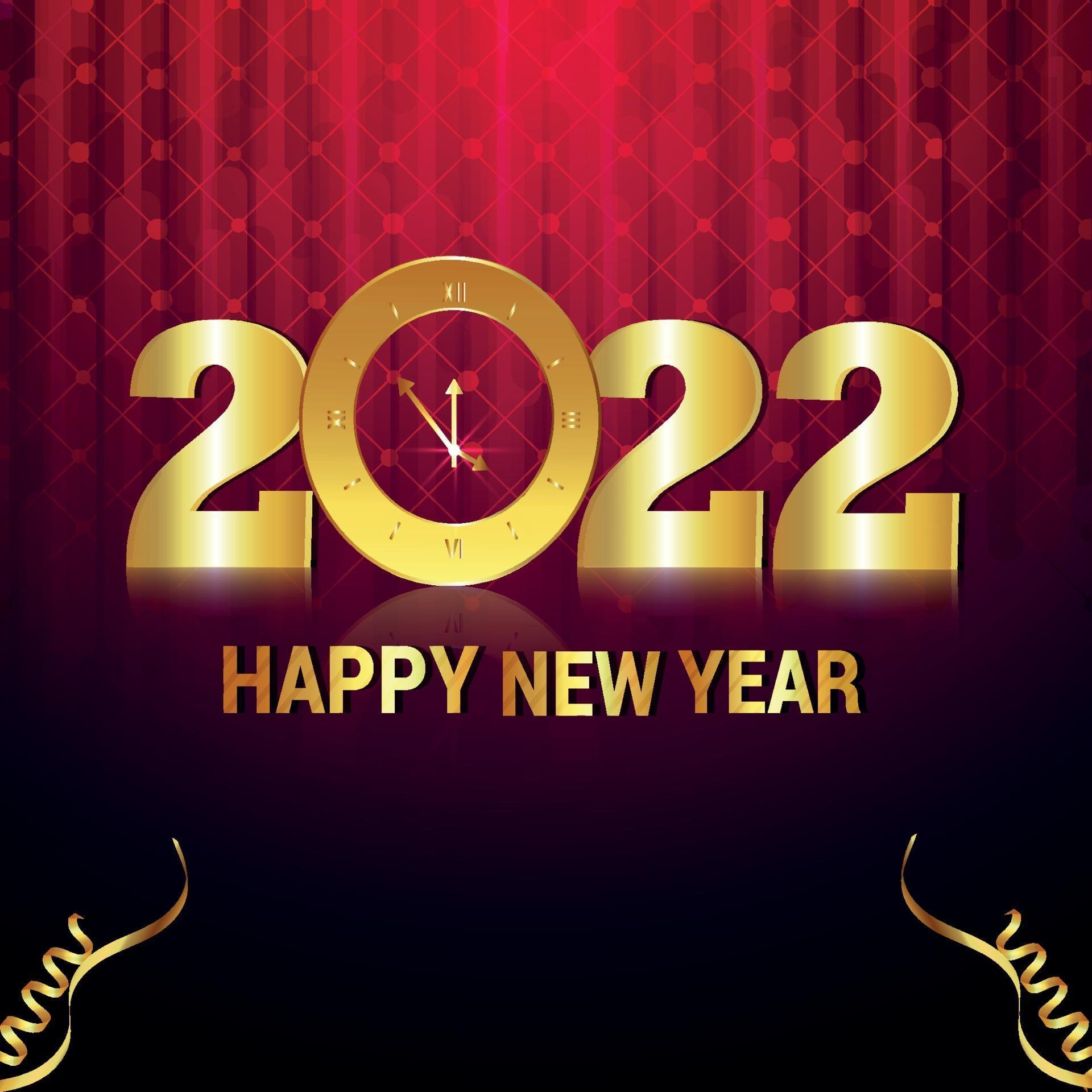 Happy New Year 2022 Celebration Greeting Card With Golden Text Effect