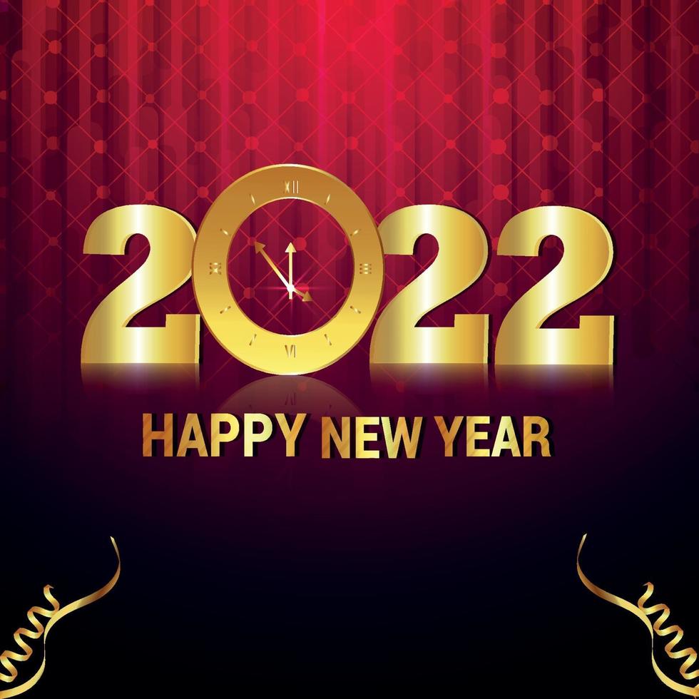 Happy new year 2022 celebration greeting card with golden text effect vector