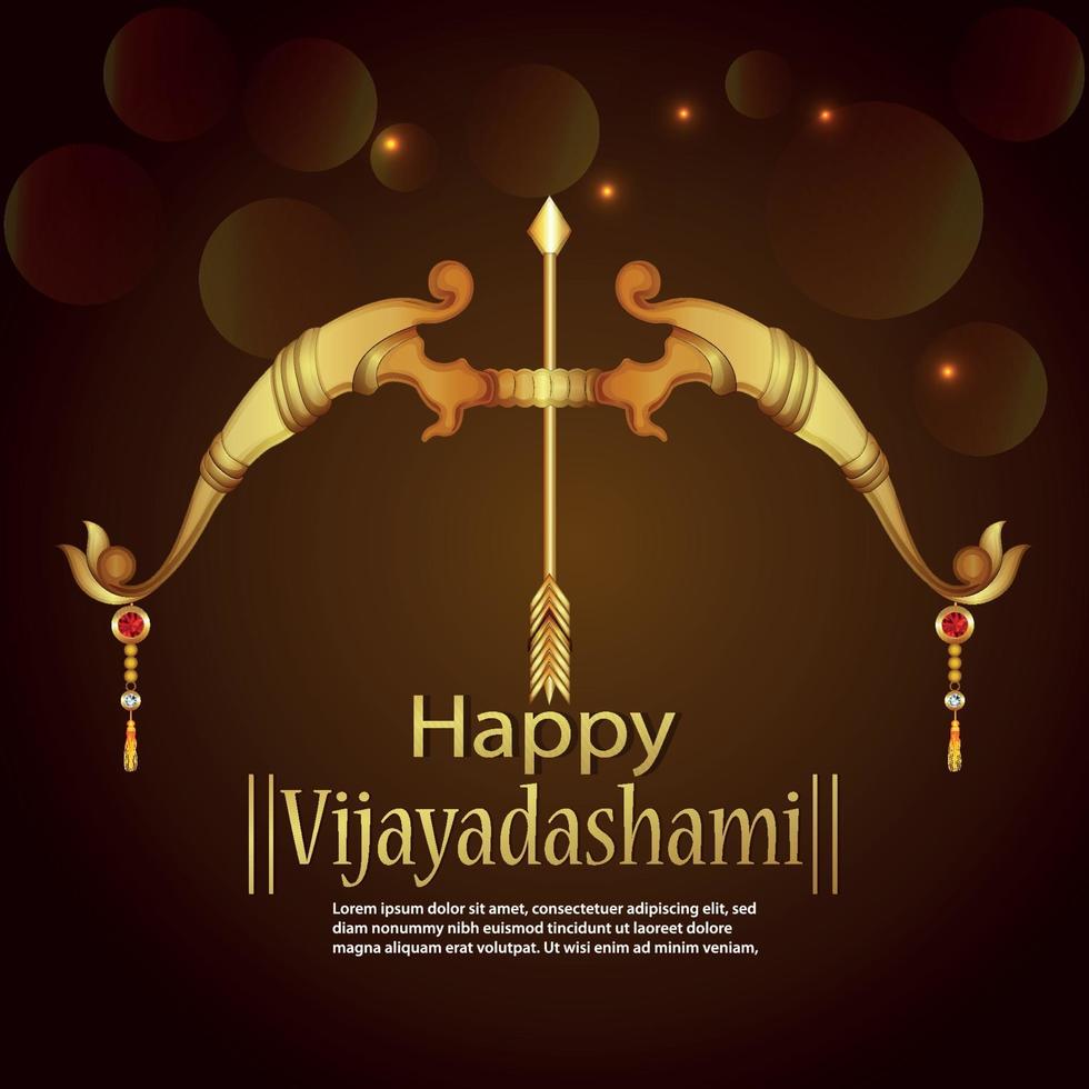 Happy dussehra celebration greeting card with golden bow and arrow vector