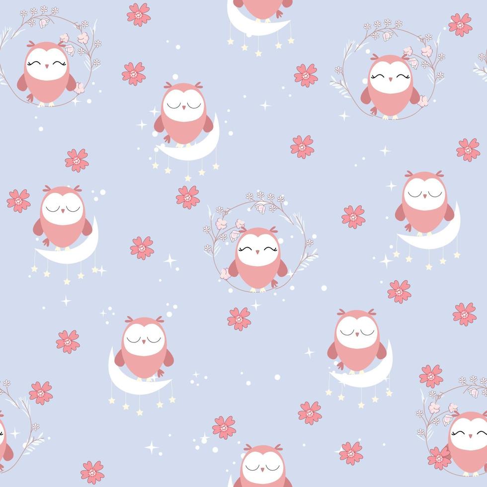 Cute owl in the sky seamless pattern vector