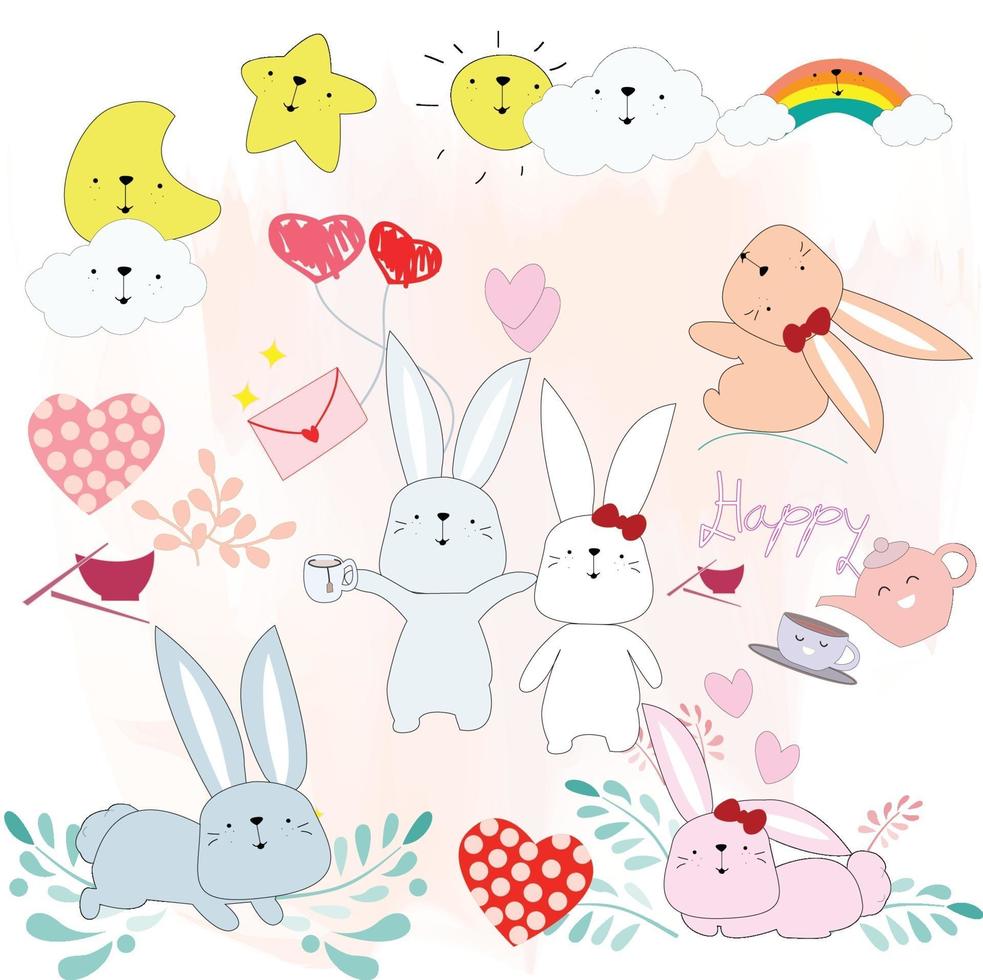 Cute rabbit cartoon baby shower theme vector