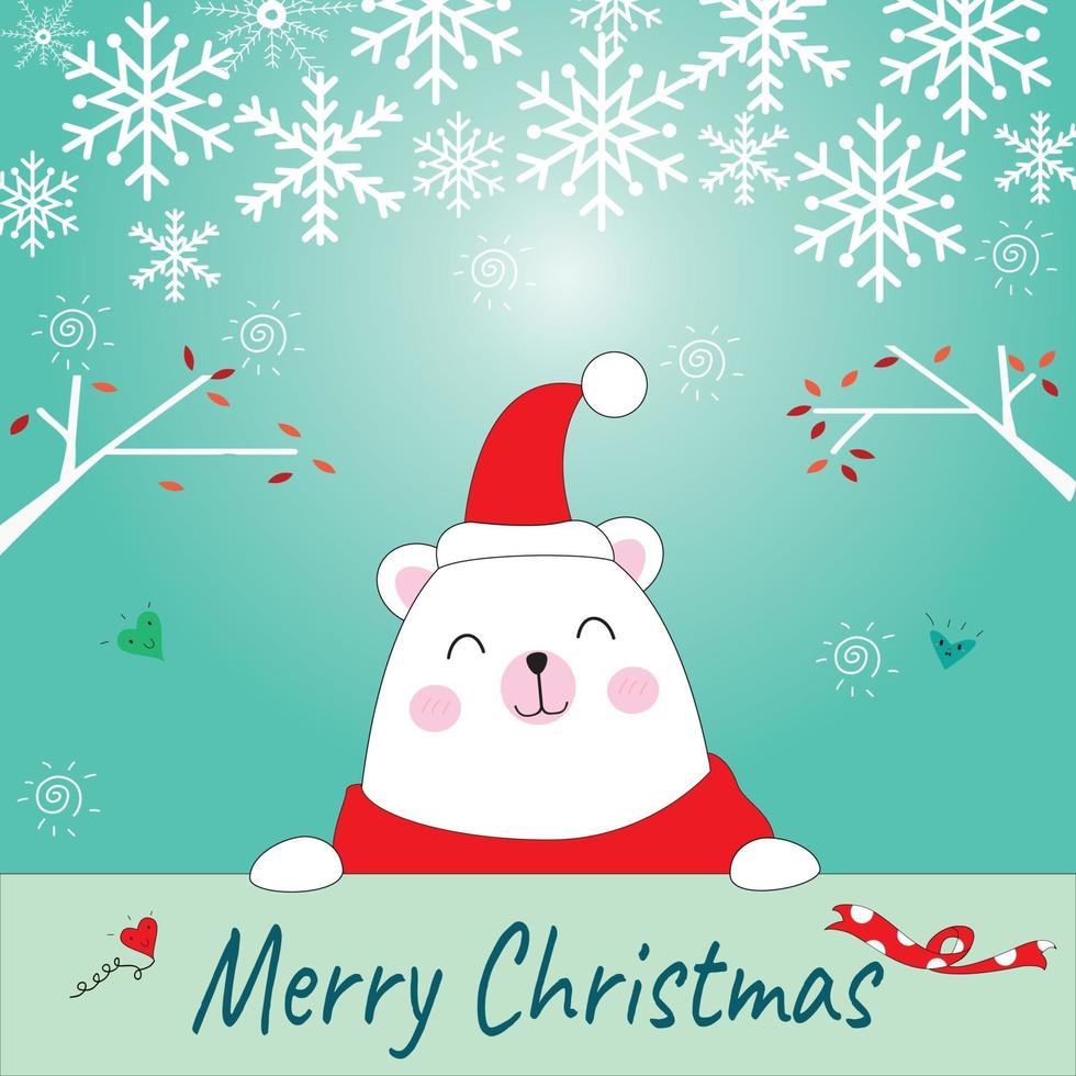 lindo oso de peluche tarjeta de celebración de feliz navidad vector