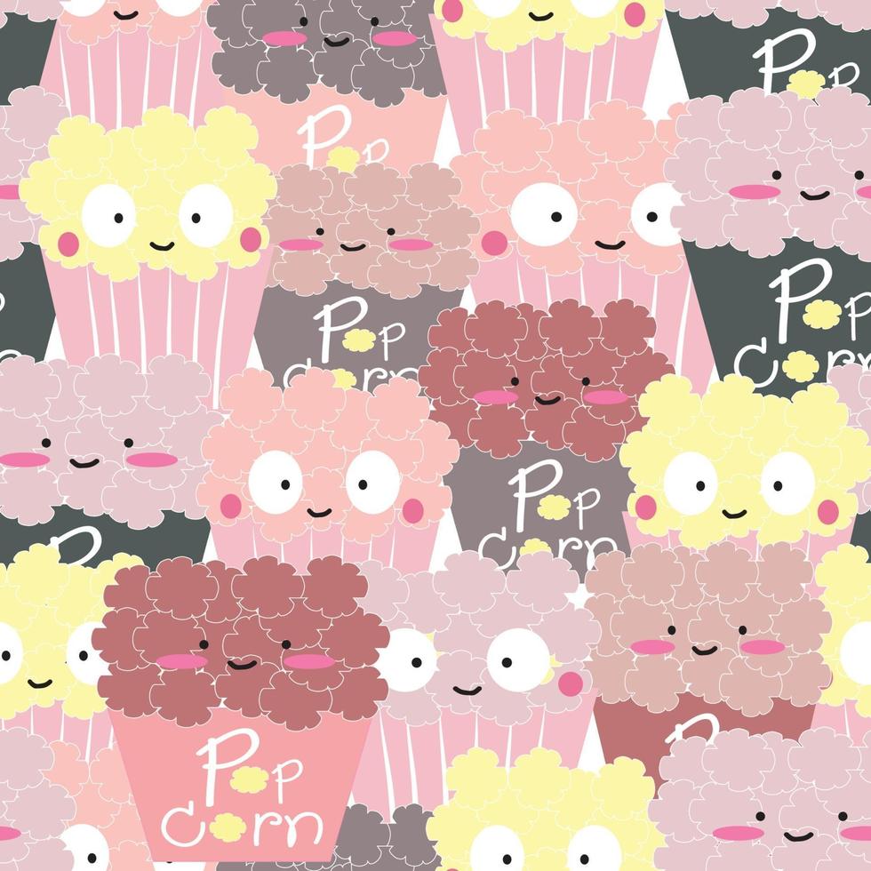 Cute popcorn cartoon seamless pattern vector