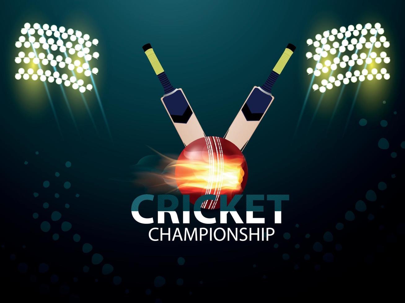 World championship tournament match with cricket equipment and stadium background vector