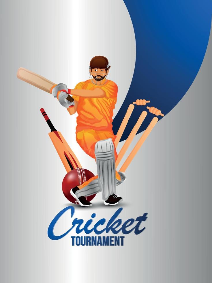 Vector illustration of cricketer and equipment for cricket tournament