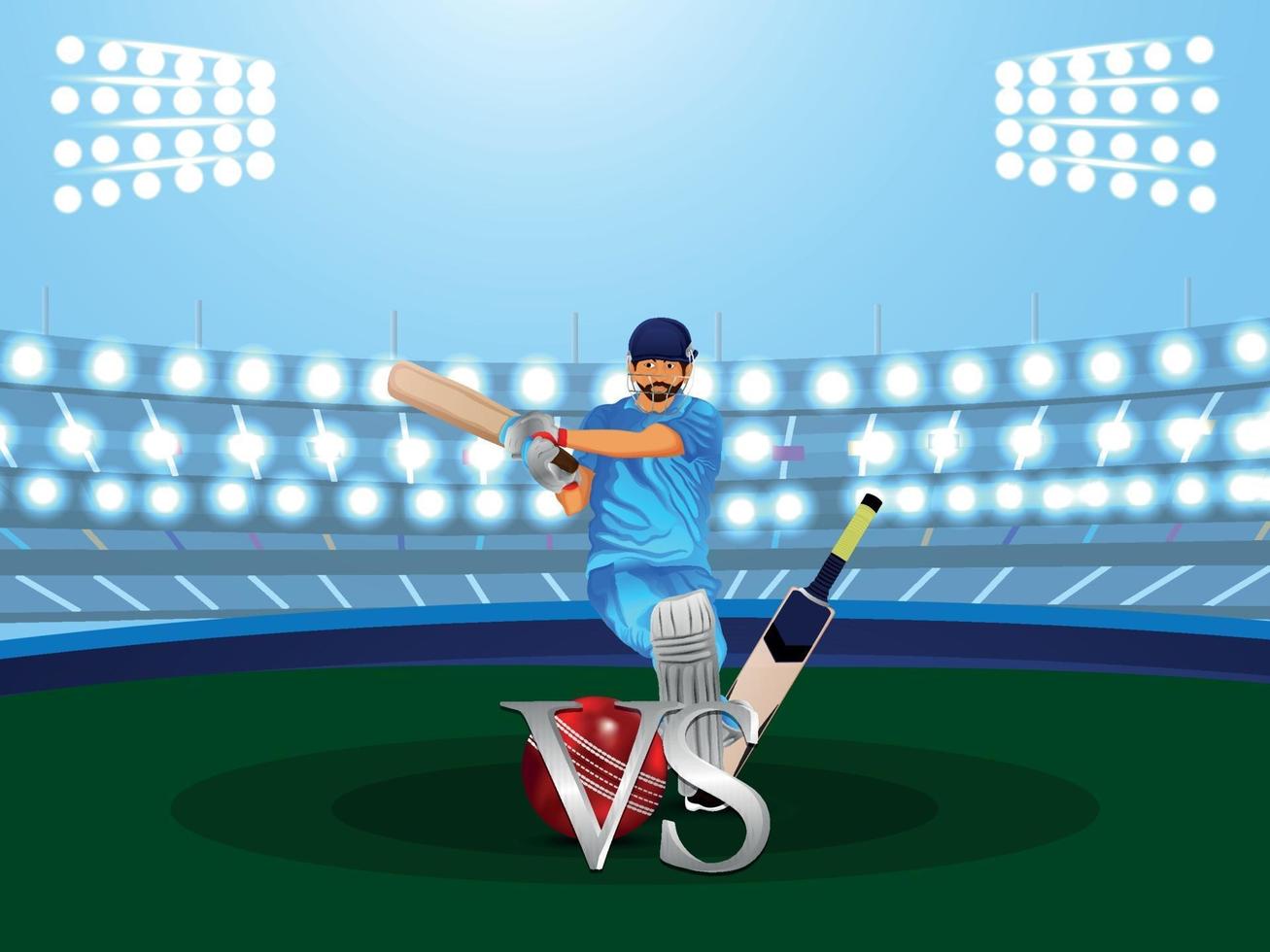 Ilustración vectorial de jugador de críquet con fondo de estadio vector