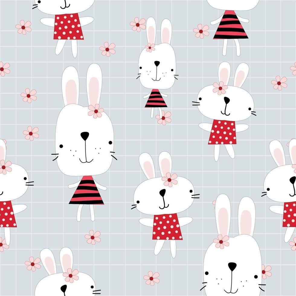 Cute rabbits girl cartoon pattern vector