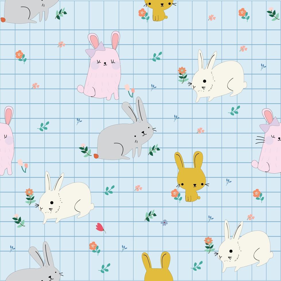 Cute rabbit in spring flower garden seamless pattern vector