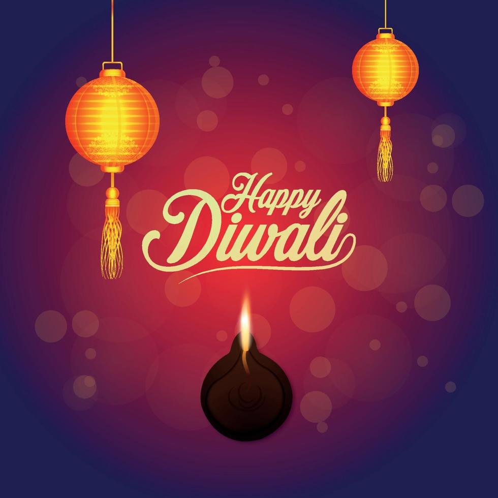 Happy diwali celebration greeting card diwali the festival of light with diwali lamp and diya vector