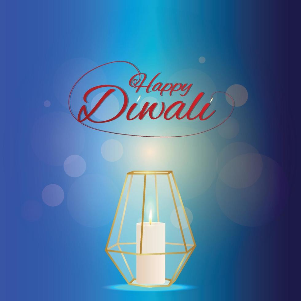 Diwali indian festival celebration greeting card with creative lamp vector