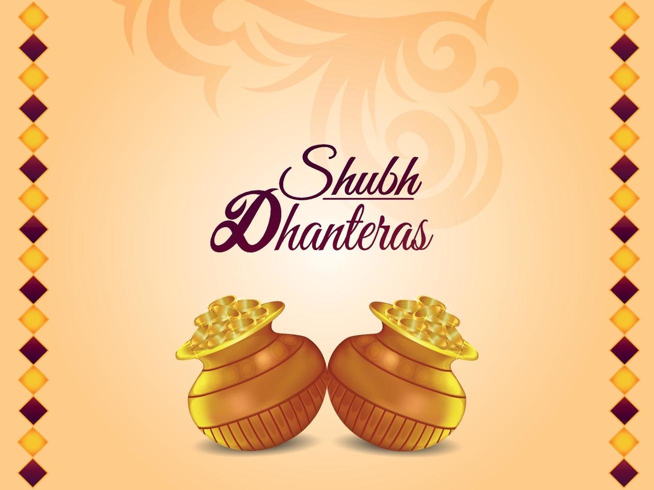 Happy dhanteras indian festival greeting card with vector illustration gold coin pot