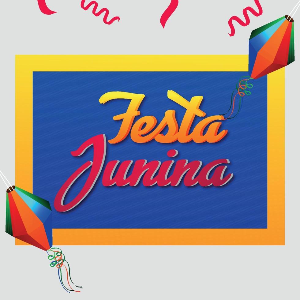 Festa junina brazil festival with colorful party flag and paper lantern vector