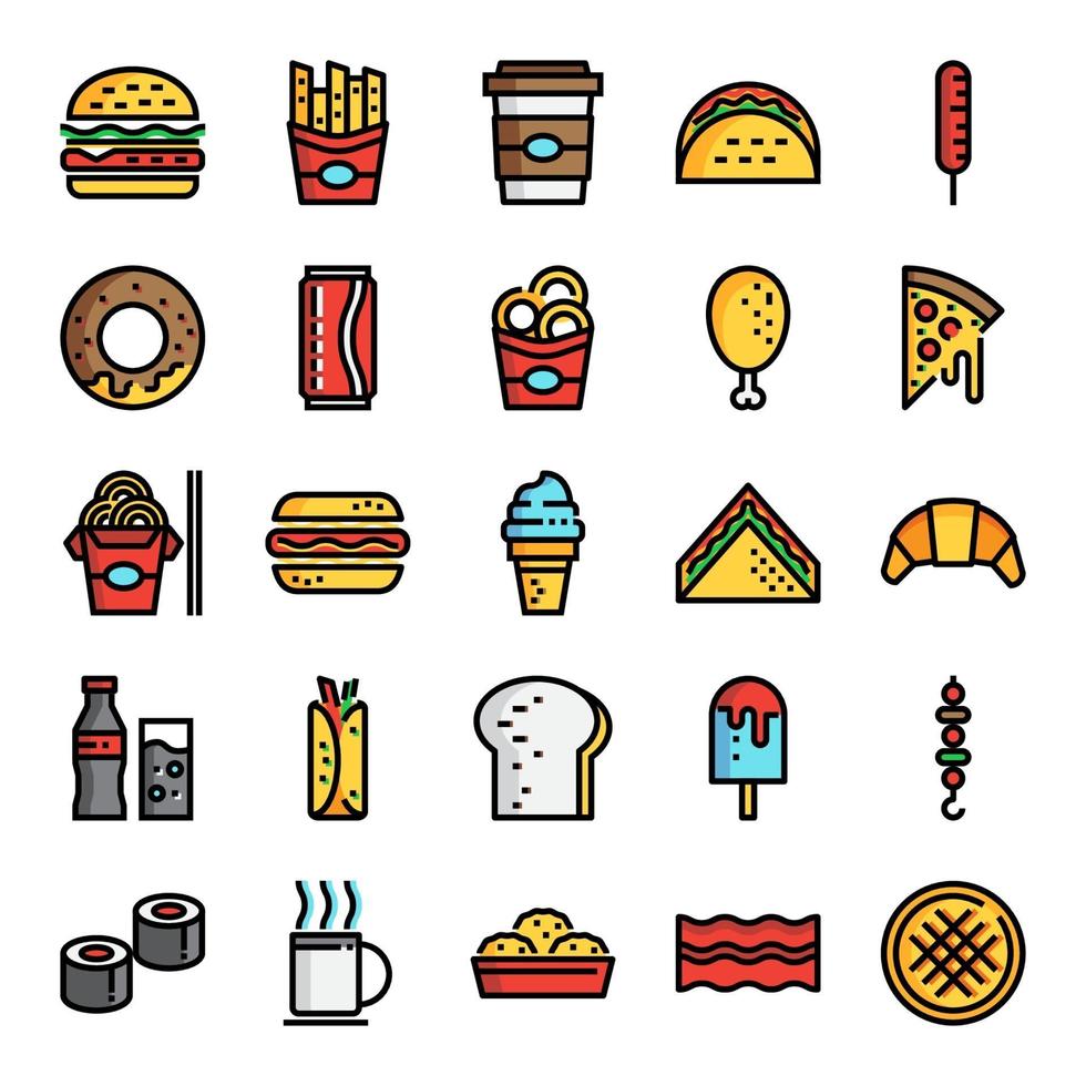 fast food icon set vector