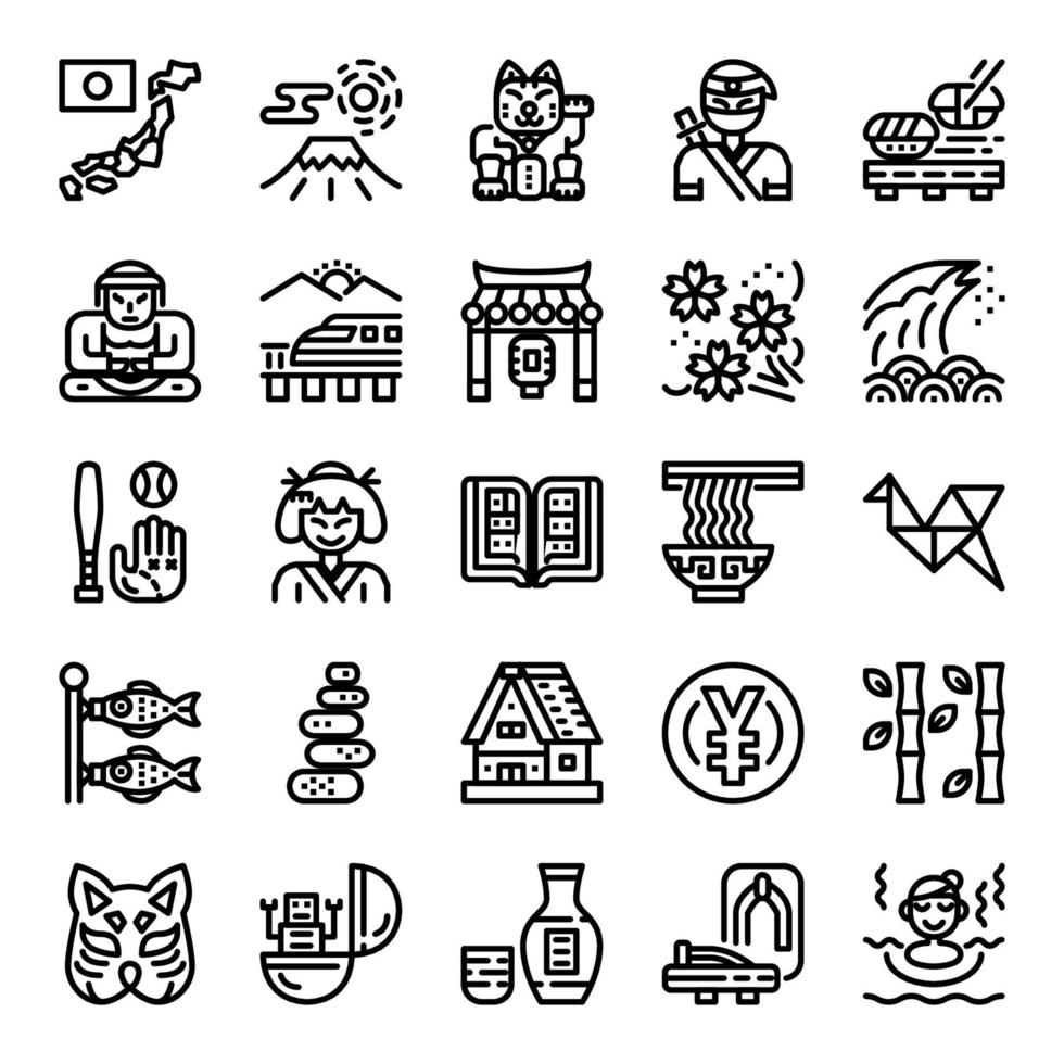 japan icon set vector