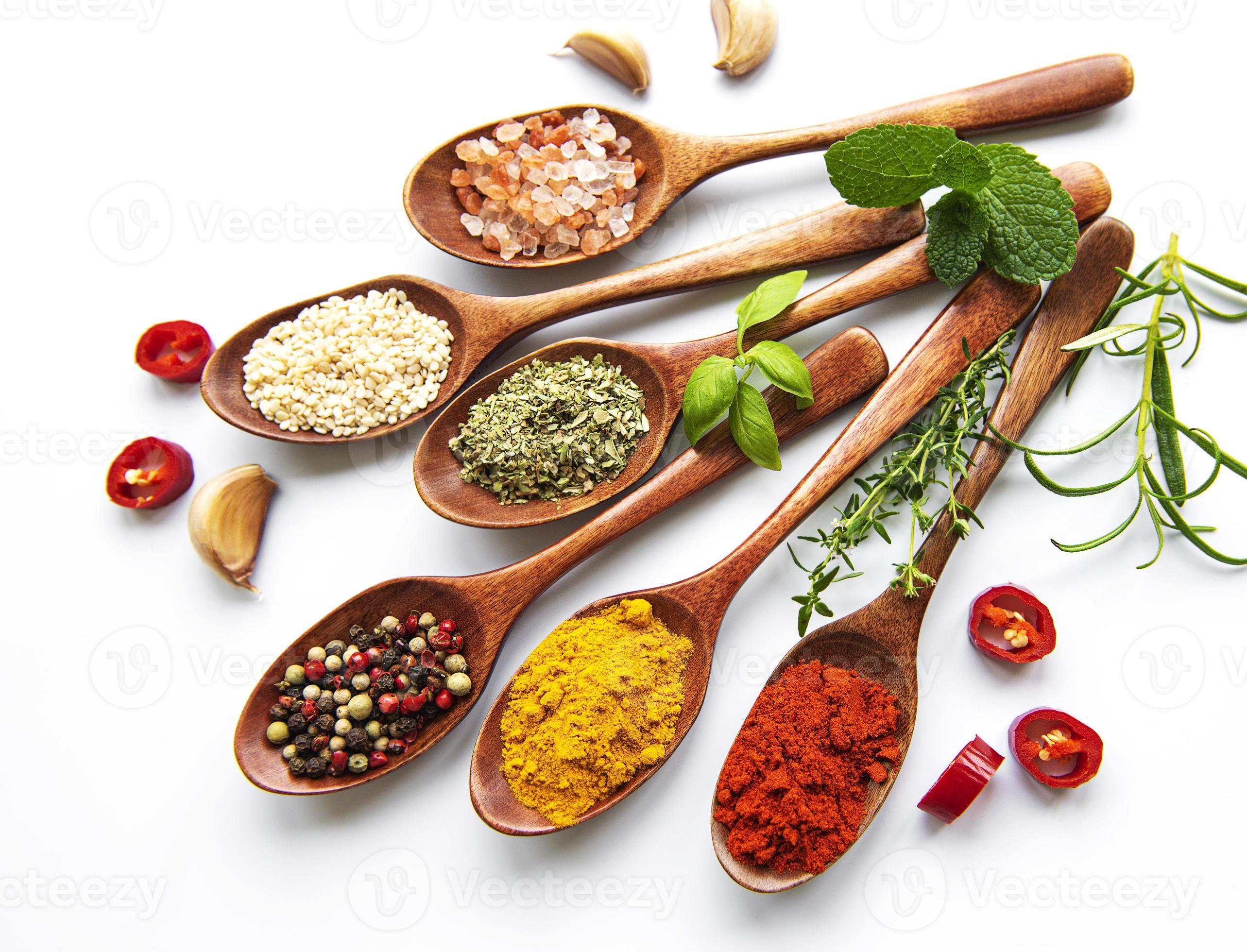 Various spices in spoons 2289039 Stock Photo at Vecteezy