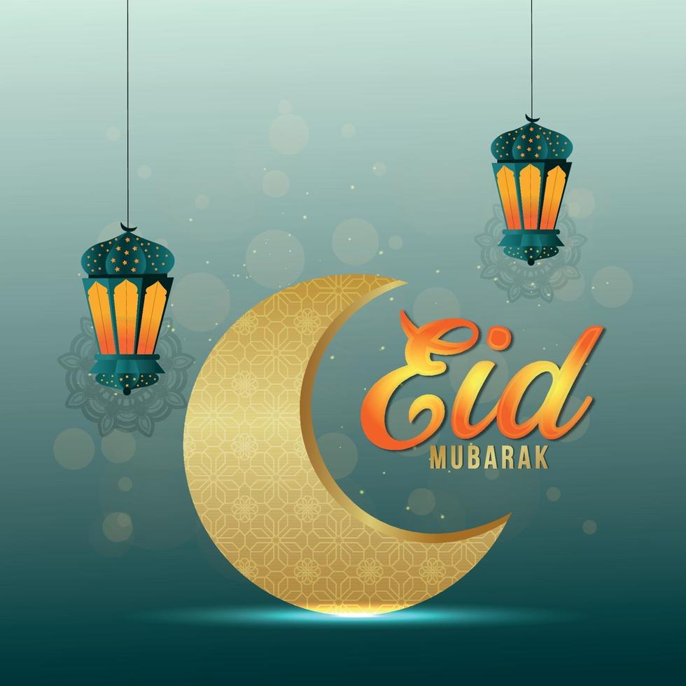 Feliz tarjeta de felicitación del festival islámico de diwali con linterna árabe dorada y luna vector