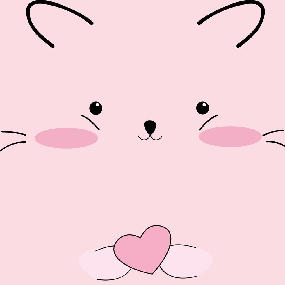 Cute cat face on pink background vector