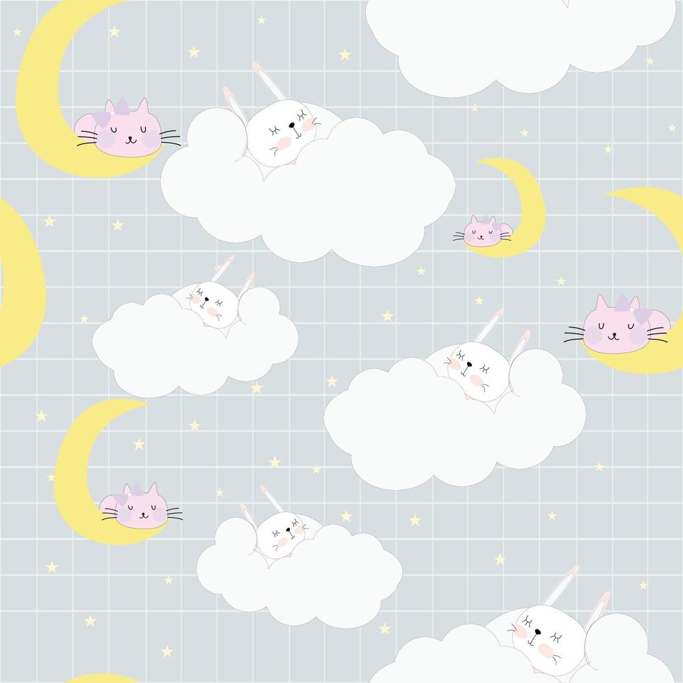 Cute sweet dream rabbit in the cloud seamless pattern vector