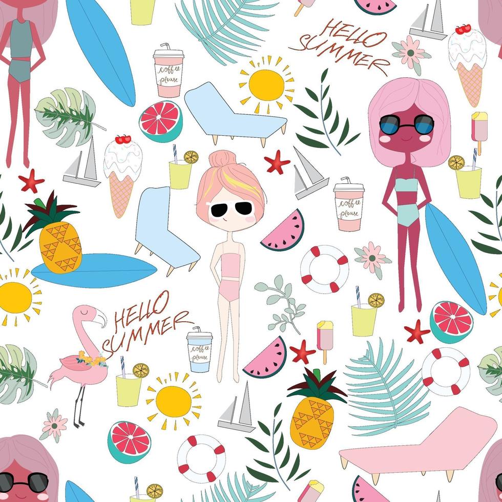 Cute summer sunny day cartoon pattern vector