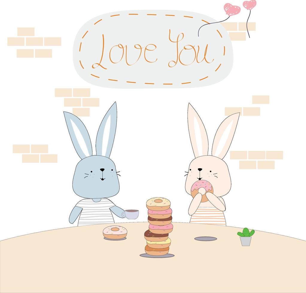 Cute rabbits in coffee shop vector