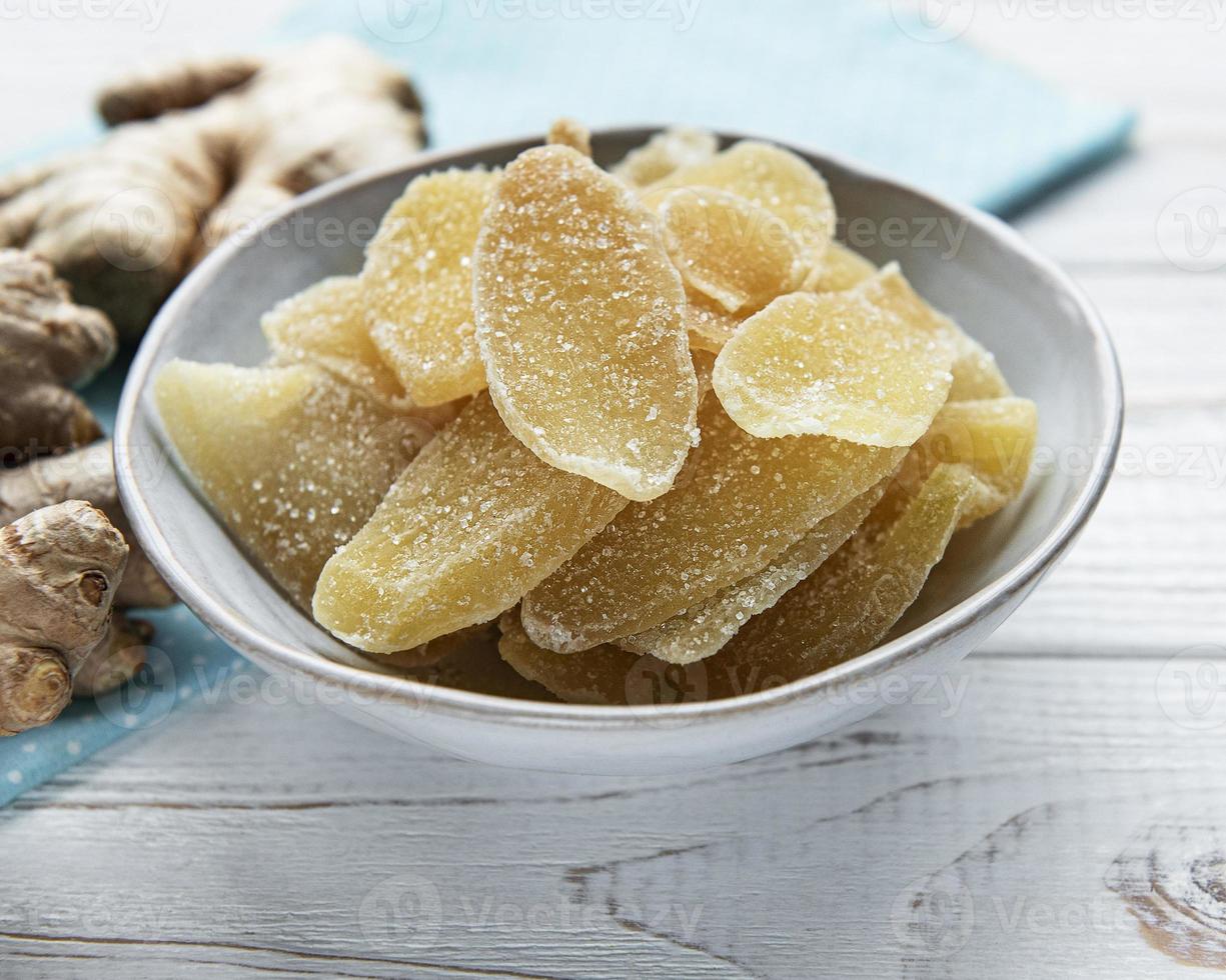 Bowl of candied ginger photo