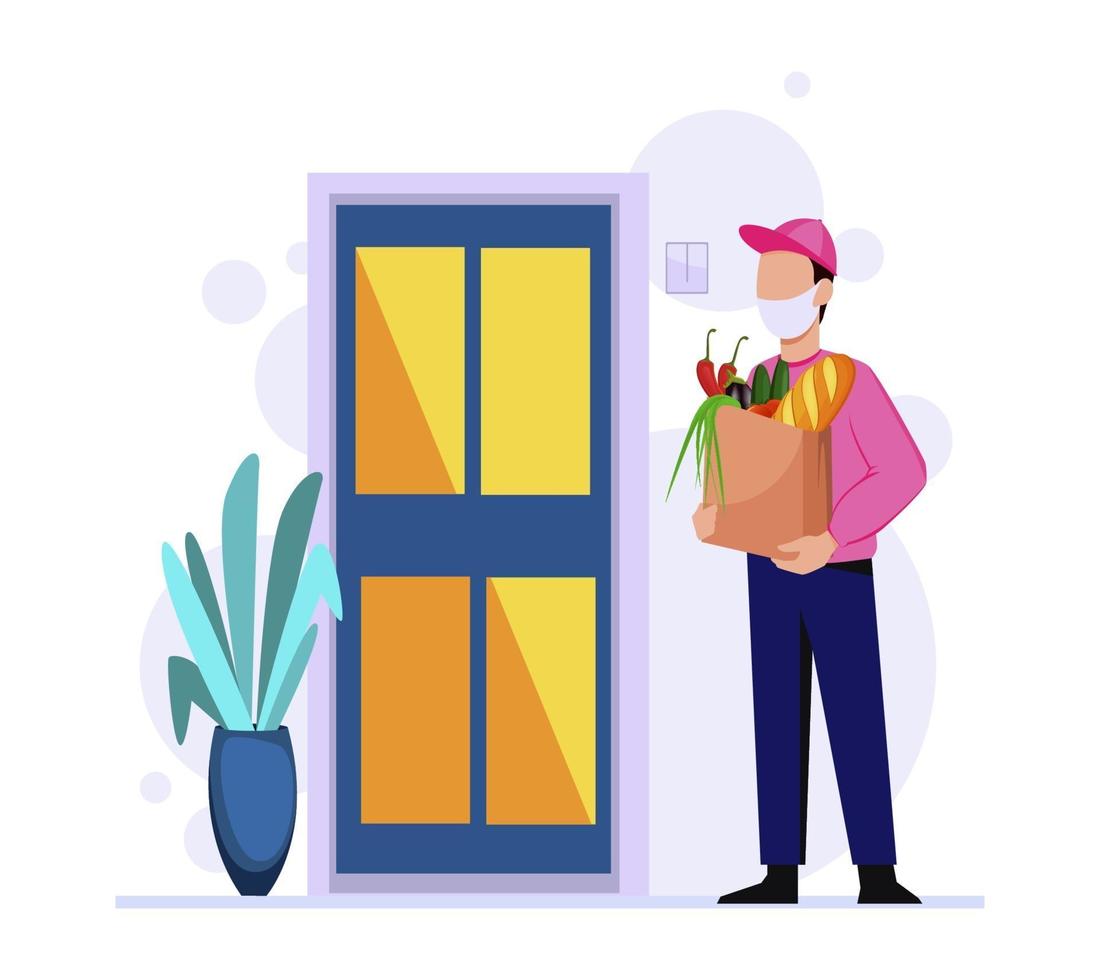 Delivery of groceries by courier vector