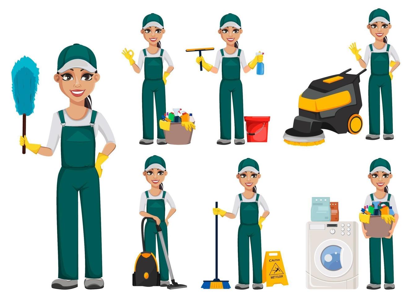 Cleaning service concept. Cheerful cartoon character vector